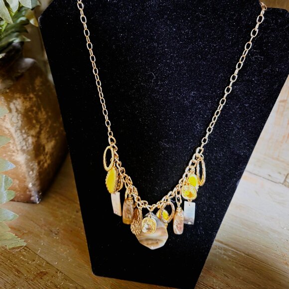 Multi Stone Stylish Boho Necklace on Gold Chain - Hand Crafted - NWOT - Picture 3 of 3